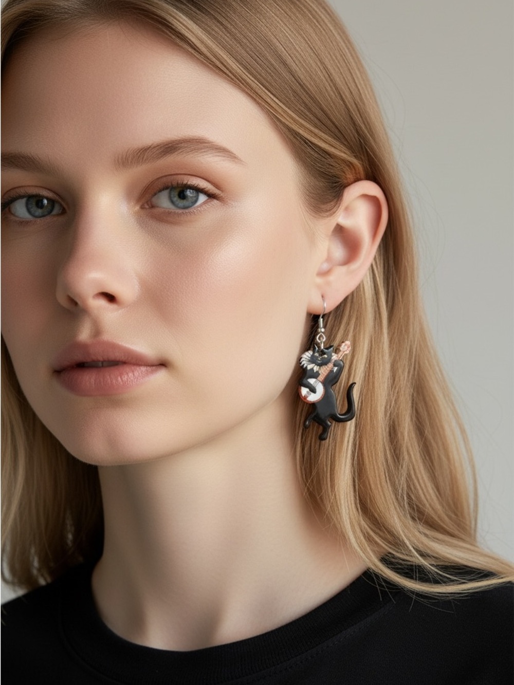 9/19 Black Cat Enamel Drop Earrings - Playful Women's Jewelry